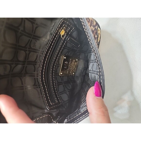 Rafe New York Leopard Print Black Tan Calf Hair Leather Clutch Wristlet - Picture 4 of 7